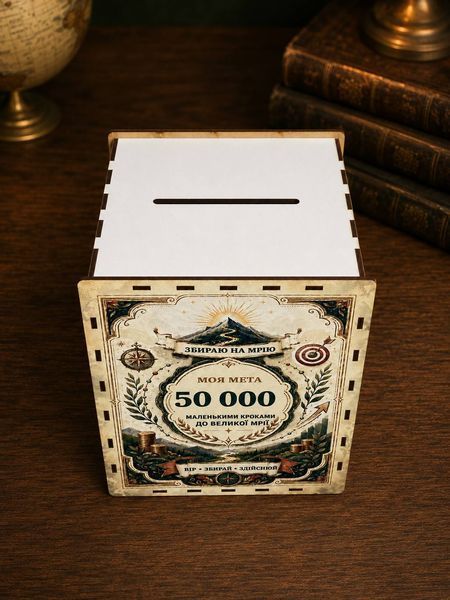 Скарбничка для грошей на 50 000 грн &laquo;Моя мрія&raquo; з таблицею накопичення, дерев&rsquo;яна SK-50000-DREAM фото