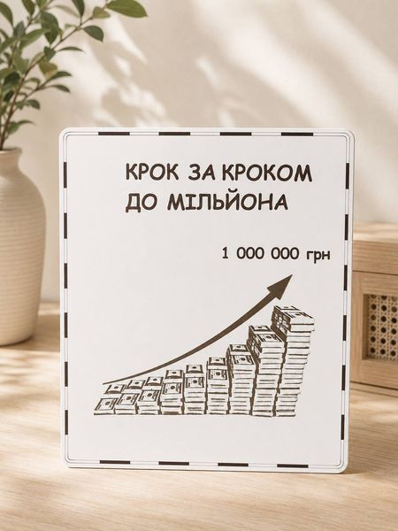 Деревянная копилка на 1 000 000 грн &mdash; копилка для накопления денег, мотивационный подарок, декор для дома На мільйон фото