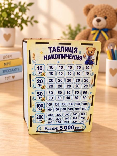 Детская копилка для денег 5 000 грн &laquo;Моя первая копилка&raquo; с таблицей накопления SK-5000-BEAR-UA фото